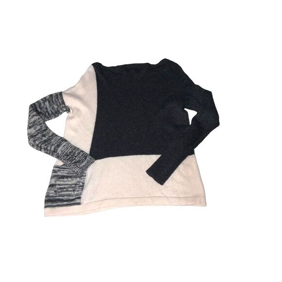 LOFT Black Gray Cream Crew Neck Block  Sweater Small Rayon Wool Cotton - Picture 7 of 14